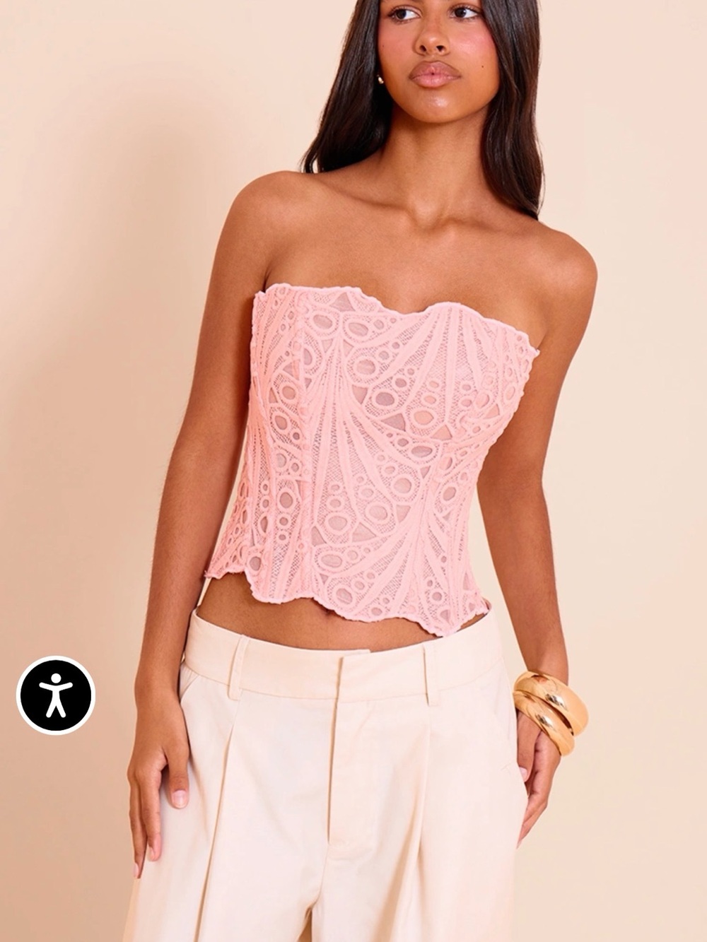 PrettyLittleThing Pink Lace Strapless Corset Top